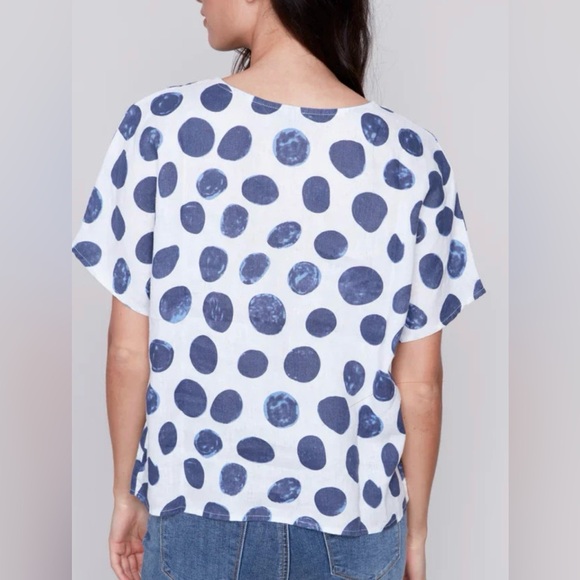 Charlie B Polka Dot Women's Top - Blue and White women’s size S New - Picture 2 of 3